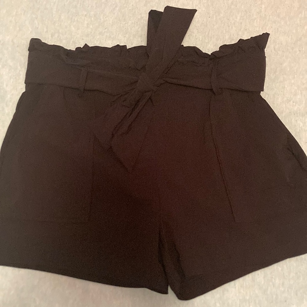 Black Tie Front Stretch Shorts